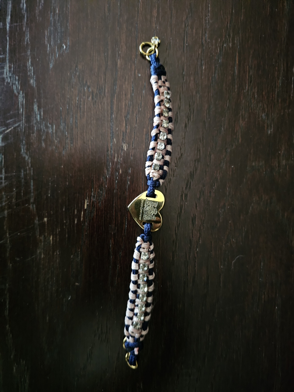 Juicy Couture Gold Heart Accent Navy and Blush Woven Bracelet
